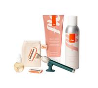 Fler Dream Team Set - Maquinilla de Afeitar para Mujer, Soporte y 2 Recambios, Set con Mousse Depilatoria, Aceite Post Depilación y Crema Corporal Calmante, Cuchilla con Aloe Vera (Verde, 200ml)