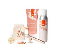 Fler Dream Team Set - Maquinilla de Afeitar para Mujer, Soporte y 2 Recambios, Set con Mousse Depilatoria, Aceite Post Depilación y Crema Corporal Calmante, Cuchilla con Aloe Vera (Rosa, 200ml)