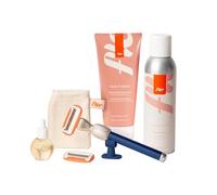 Fler Dream Team Set - Maquinilla de Afeitar para Mujer, Soporte y 2 Recambios, Set con Mousse Depilatoria, Aceite Post Depilación y Crema Corporal Calmante, Cuchilla con Aloe Vera (Azul, 200ml)