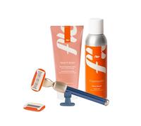 Fler Smooth Skin Set - Maquinilla de Afeitar para Mujer con Soporte y 2 Recambios, Maquinillas Unisex, Set con Mousse Depilatoria y Crema Corporal Calmante, Cuchilla con Aloe Vera (Azul, 200ml)