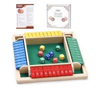 Flero Shut The Box - Juego de dados de madera para 4 jugadores, juego de táctica y cálculo (multicolor) - Juego de mesa, juguete educativo, juego educativo para niños y adultos