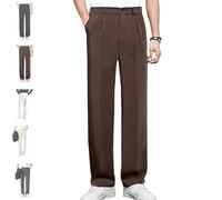 Fleurosta Stretch Waist Pants Mens, Easemotions Stretch Ice Silk Comfort Everyday Pant, Slim Straight Leg Dress Trousers (Brown,L)
