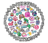 Flewdart Zapatos Charm Letra Alfabeto A-Z Numero 0-9 72pcs, Pins Adornos Letra Sol playa tortugas marinas tema veraniego Para Crocs Shoe Charm Accesorios Diy Para Mujeres Niños (Verano, 72)