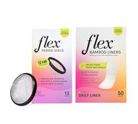 Flex Paquete de discos menstruales (12 unidades) y protectores de bambú flexibles (50 unidades) | Alternativa de tampón para principiantes | Ayuda a combatir el olor | Capacidad de disco de 5 súper