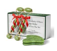 Flexfinity Juego de 2 herramientas faciales Gua Sha y rodillo de jade para el cuidado de la piel, reduce la hinchazón y mejora las arrugas, herramienta Guasha para la cara, regalo de cuidado personal