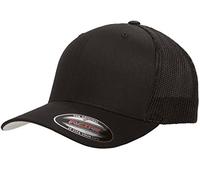 Flexfit Gorra Unisex para Camionero con Panel Frontal Fijo y Banda Flexible Interior, sin Cierre de Malla Permeable al Aire, Talla única, Negro, Talla única