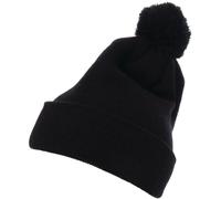 Flexfit Gorro Unisex Strickmütze con puños y Pompones, Negro, Talla única