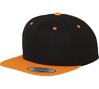 Flexfit Yupoong Unisex Gorro Classic Snapback 2-Tone, Bi-Colour Blanko Gorra con Recta Pantalla, Talla Única para Hombres Y Mujer, Color Blk/Anaranjado Neón