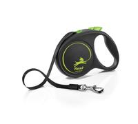 flexi® Black Design L | 5 m Correa retractilable de Cinta | máx. 50 kg | Freno desmontable con una mano, botón stop-and-go, mango flexible ergonómico, mosquetón sólido, fabricado en Alemania