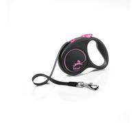 flexi® Black Design M | 5 m Correa retractilable de Cinta | máx. 25 kg | Freno desmontable con una mano, botón stop-and-go, mango flexible ergonómico, mosquetón sólido, fabricado en Alemania