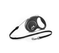 flexi® Black Design S | 5 m Correa retractilable de cordón | máx. 12 kg | Freno desmontable con una mano, botón stop-and-go, mango flexible ergonómico, mosquetón sólido, fabricado en Alemania