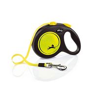 Flexi Correa de Perro neón con Banda Reflectante, ergonómica, Duradera y sin enredos, 16 pies, Grande, Color neón/Negro