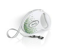 Flexi Glam Splash Leaf Tape - Correa retráctil para Perros de hasta 25 kg, tamaño Mediano, 5 m, Color Blanco Perla