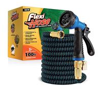 Flexi Hose Con boquilla de 8 funciones, manguera de jardín ligera y expandible, flexibilidad sin torceduras, accesorios de latón macizo de 3/4 pulgadas y doble núcleo de látex