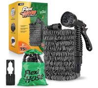 Flexi Hose Manguera de jardín expandible - Manguera de agua resistente de 75 pies, manguera retráctil con 3/4 pulgadas - Diseño expandible y boquilla de pulverización incluida, color negro, 23 metros