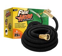 Flexi Hose Manguera de jardín ligera y expandible, flexibilidad sin torceduras, accesorios de latón macizo de 3/4 pulgadas y doble núcleo de látex (25 pies, negro)