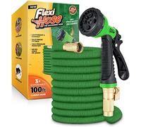 Flexi Hose Upgraded - Manguera para jardín mejorada y expansible - Longitud extra - Con conectores de 2 cm de latón - Flexible y antirroturas - Boquilla con 8 funciones - Verde - 30 metros