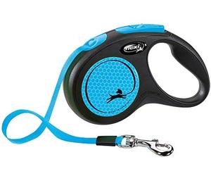 Flexi neon 5 m negro, azul perro correa retráctil