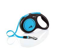 flexi® Neon M | 5 m Correa retractilable de Cinta | Perros máx. 25 kg | Correa reflectante de alta visibilidad, freno de una mano, botón stop-and-go, mango ergonómico, fabricado en Alemania