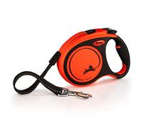 Flexi Xtreme L - Correa retráctil Extra Resistente con Banda extrafuerte, 4,8 m, con componentes Reflectantes, Ajuste de Agarre, Color Naranja y Negro