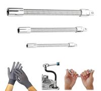 Flexible Socket Extension, 1/4 3/8 1/2 In Flexible Drill Bit Extension, Flexibles Connecting Rod Set, Long Connecting Rod Electric Impact Drill Adapter for Tight Spaces (Silver)