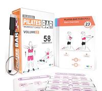 Flexies Tarjetas de entrenamiento de barra de pilates - 58 tarjetas de ejercicio con posturas de entrenamiento de pilates, instrucciones y consejos de respiración | Anillo y marcador de borrado en