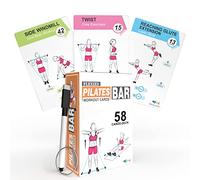 Flexies Tarjetas de entrenamiento de barra de pilates, 58 tarjetas de ejercicio con posturas de entrenamiento de palo de pilates, instrucciones y consejos de respiración, anillo gratis y marcador de