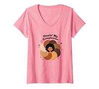 Flexin' My Complexion: Empoderando el Arte de la Diversidad Camiseta Cuello V, Mujer, Rosado, M