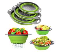 FlexiSieve - Juego de 3 coladores de silicona plegables para un almacenamiento eficiente de frutas y verduras, cuenco drenable, materiales de diseño que ahorran espacio, fácil de almacenar y