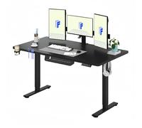 FLEXISPOT 160X60cm Escritorio Elevable Eléctrico con Tablero, con Gancho y Portavasos, Standing Desk, Mesa Elevable Escritorio de Elevable con Memoria Inteligente para Oficina y Hogar(Negro)