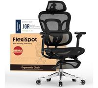 FLEXISPOT ERGOX MAX Silla Ergonómica hasta 300 kg, con Reposapiés, Reposacabezas 4D, Reposabrazos 5D, Respaldo y Soporte Lumbar de una Pieza, Silla de Oficina y Gaming, Negro
