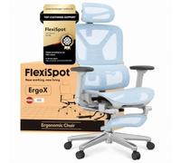 FLEXISPOT ErgoX Silla Ergonomica Escritorio con Reposapiés, Azul | Silla de Oficina Ergonómica en Malla Transpirable, Reposabrazos 3D, Reposacabezas Ajustable, Soporte Lumbar, Altura Regulable