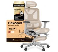 FLEXISPOT ErgoX Silla Ergonomica Escritorio con Reposapiés, Beige | Silla de Oficina Ergonómica en Malla Transpirable, Reposabrazos 3D, Reposacabezas Ajustable, Soporte Lumbar, Altura Regulable