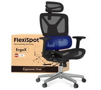 FLEXISPOT ErgoX Silla Ergonomica Escritorio con Reposapiés, Negro | Silla de Oficina Ergonómica en Malla Transpirable, Reposabrazos 3D, Reposacabezas Ajustable, Soporte Lumbar, Altura Regulable