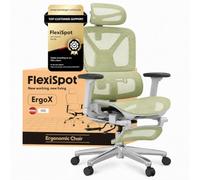 FLEXISPOT ErgoX Silla Ergonomica Escritorio con Reposapiés, Verde | Silla de Oficina Ergonómica en Malla Transpirable, Reposabrazos 3D, Reposacabezas Ajustable, Soporte Lumbar, Altura Regulable
