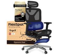 FLEXISPOT ErgoX Silla Escritorio con Reposapiés, Silla Ergonomica Escritorio con Soporte Lumbar, Respaldo 5D Ajustable, Inclinación 135°, Cojín Transpirable, Reposabrazos 3D, Ideal Oficina, Negro