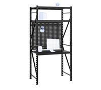 FLEXISPOT Escritorio con Estantería & Banco de Trabajo y Panel Perforado-Mesa de Herramientas Estable, Capacidad para 200 KG, Versátil para Usar en Talleres, Oficinas, Almacenes o en Casa (Negro)