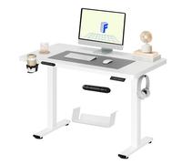 FLEXISPOT QE PRO Escritorio Elevable Eléctrico 110x54cm, Mesa Elevable con 2 Ganchos, Portavasos y Organizador de Cables, 4 Función de Memoria, Standing Desk para Oficina & Hogar y Teletrabajo, Blanco