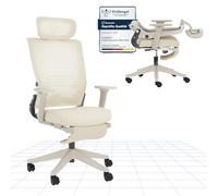 FLEXISPOT Silla de oficina ergonómica plegable para espacios pequeños con soporte lumbar, reposabrazos ajustables en altura, reposacabezas 2D, sillas de escritorio con reposapiés, color blanco crema