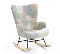 FLEXISPOT Silla Mecedora con Respaldo Alto y Reposabrazos - Sillón Balancín Moderno con Patas de Madera, Sillón Acolchado para Salón y Dormitorio, Soporta hasta 120 kg, Amarillo