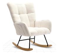 FLEXISPOT Silla Mecedora con Respaldo Alto y Reposabrazos - Sillón Balancín Moderno con Patas de Madera, Sillón Acolchado para Salón y Dormitorio, Soporta hasta 120 kg, Blanco