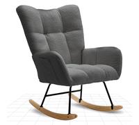 FLEXISPOT Silla Mecedora con Respaldo Alto y Reposabrazos - Sillón Balancín Moderno con Patas de Madera, Sillón Acolchado para Salón y Dormitorio, Soporta hasta 120 kg, Gris