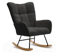 FLEXISPOT Silla Mecedora con Respaldo Alto y Reposabrazos - Sillón Balancín Moderno con Patas de Madera, Sillón Acolchado para Salón y Dormitorio, Soporta hasta 120 kg, Negro