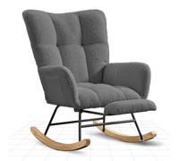 FLEXISPOT Silla Mecedora con Respaldo Alto y Reposapiés - Sillón Balancín Moderno con Patas de Madera, Sillón Acolchado para Salón y Dormitorio, Soporta hasta 120 kg, Gris