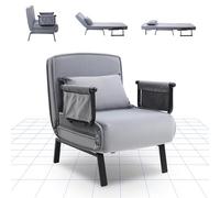 FLEXISPOT Sillón Cama 3 en 1 con función de Cama, Respaldo Ajustable, sofá Cama de Lino con Bolsillo Lateral, Patas Plegables, Ahorra Espacio para salón, Dormitorio u Oficina (Gris)
