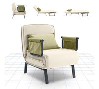 FLEXISPOT Sillón Cama 3 en 1 con función de Cama, Respaldo Ajustable, sofá Cama de Lino con Bolsillo Lateral, Patas Plegables, Ahorra Espacio para salón, Dormitorio u Oficina (Blanco)