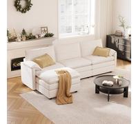 FLEXISPOT Sofá Cama de 4 plazas Sofá esquinero en Forma de L con reposapiés y Espacio de Almacenamiento, sofá Modular Que Ahorra Espacio para el salón-Blanco