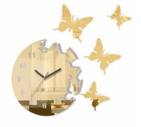 FLEXISTYLE Moderno Reloj de Pared con diseño de Mariposa y Espejo Dorado, Redondo, 30 cm, 3D DIY, salón, Dormitorio, habitación Infantil