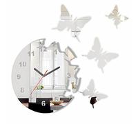 FLEXISTYLE Moderno Reloj de Pared con Espejo de Mariposa, Redondo, 30 cm, 3D DIY, salón, Dormitorio, habitación Infantil