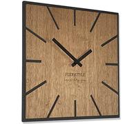 FLEXISTYLE Moderno Reloj de Pared Cuadrado Grande de Madera Eco 40 cm, Silencio, Aspecto de Madera, Roble, salón, Dormitorio, (Exact 40 cm)